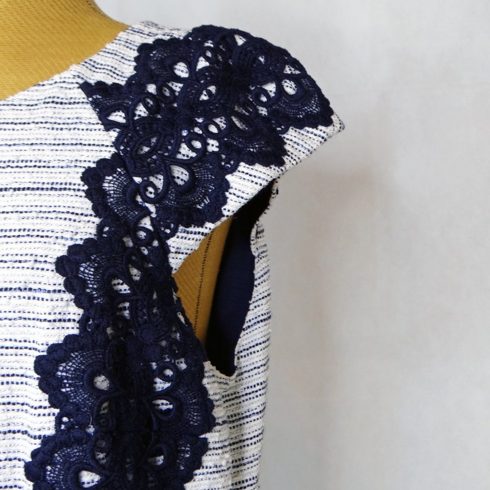 Antonio Melani Navy Blue & White Wendy Lace Overlay Sheath Dress Tweed Size 14 - Picture 5 of 11